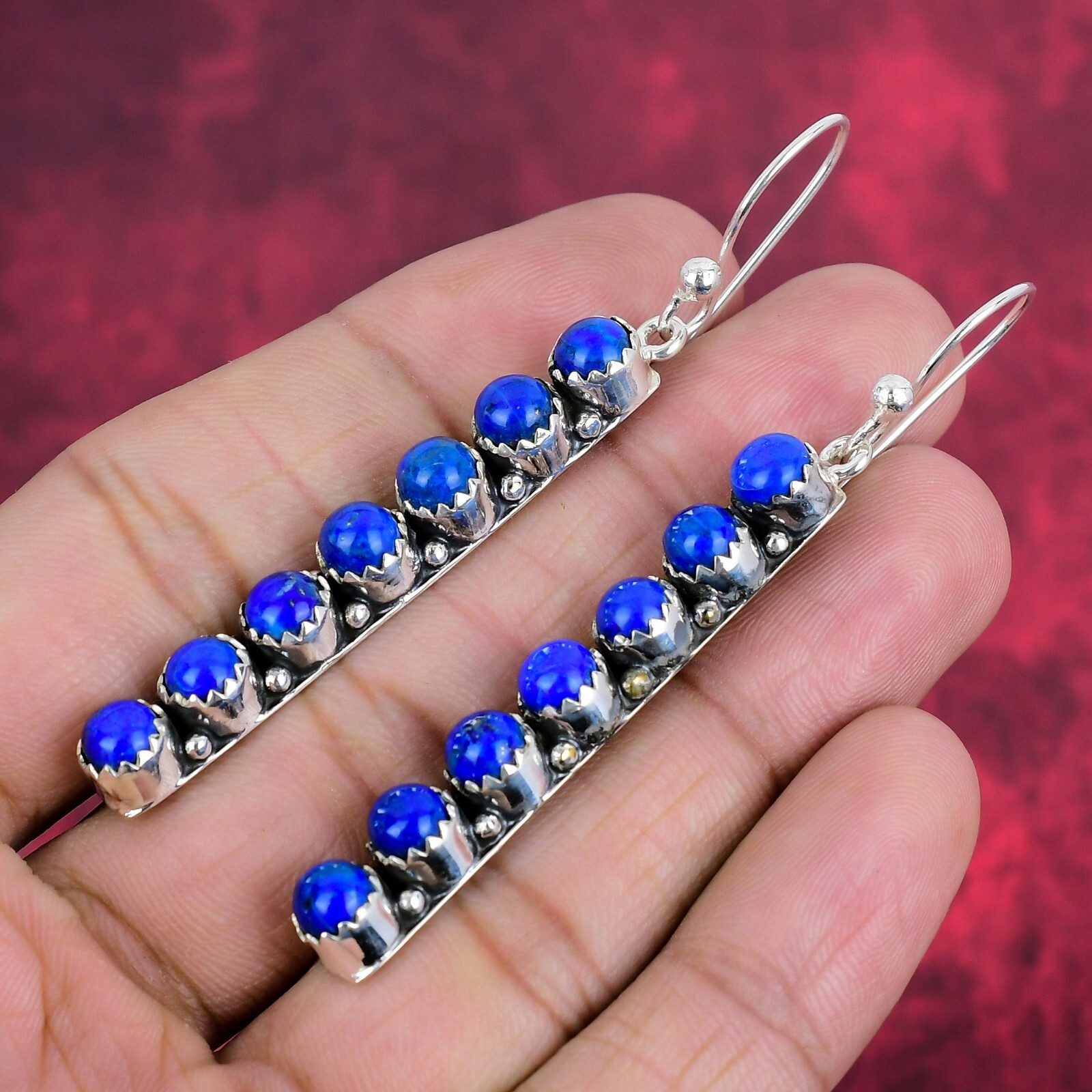Lapis Lazuli Gemstone Handmade 925 Sterling Silver Designer Earrings Jewelry