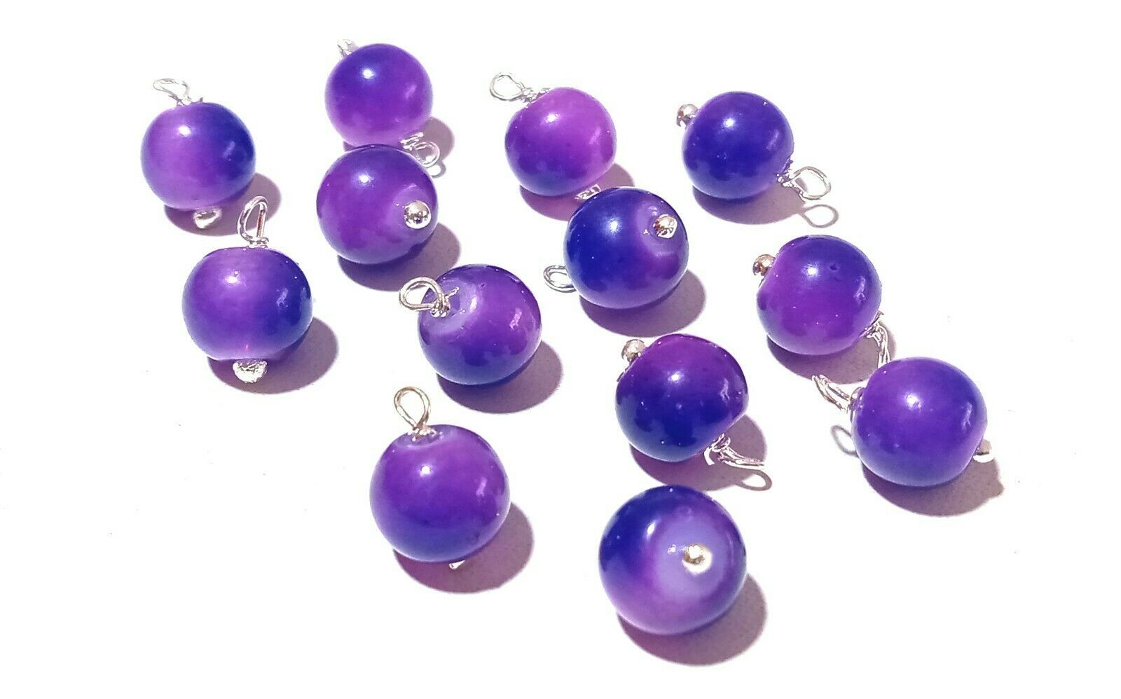 25 Pcs Purple Quartz Round Smooth 8mm/10mm Beads, Silver Wire Wrapped Link