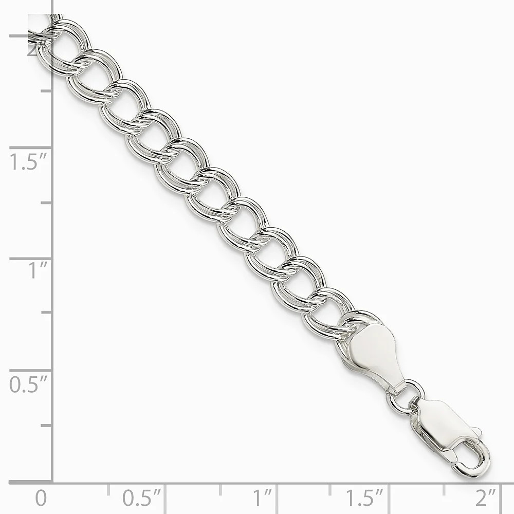 Sterling Silver 6mm Solid Double Link Charm Bracelet