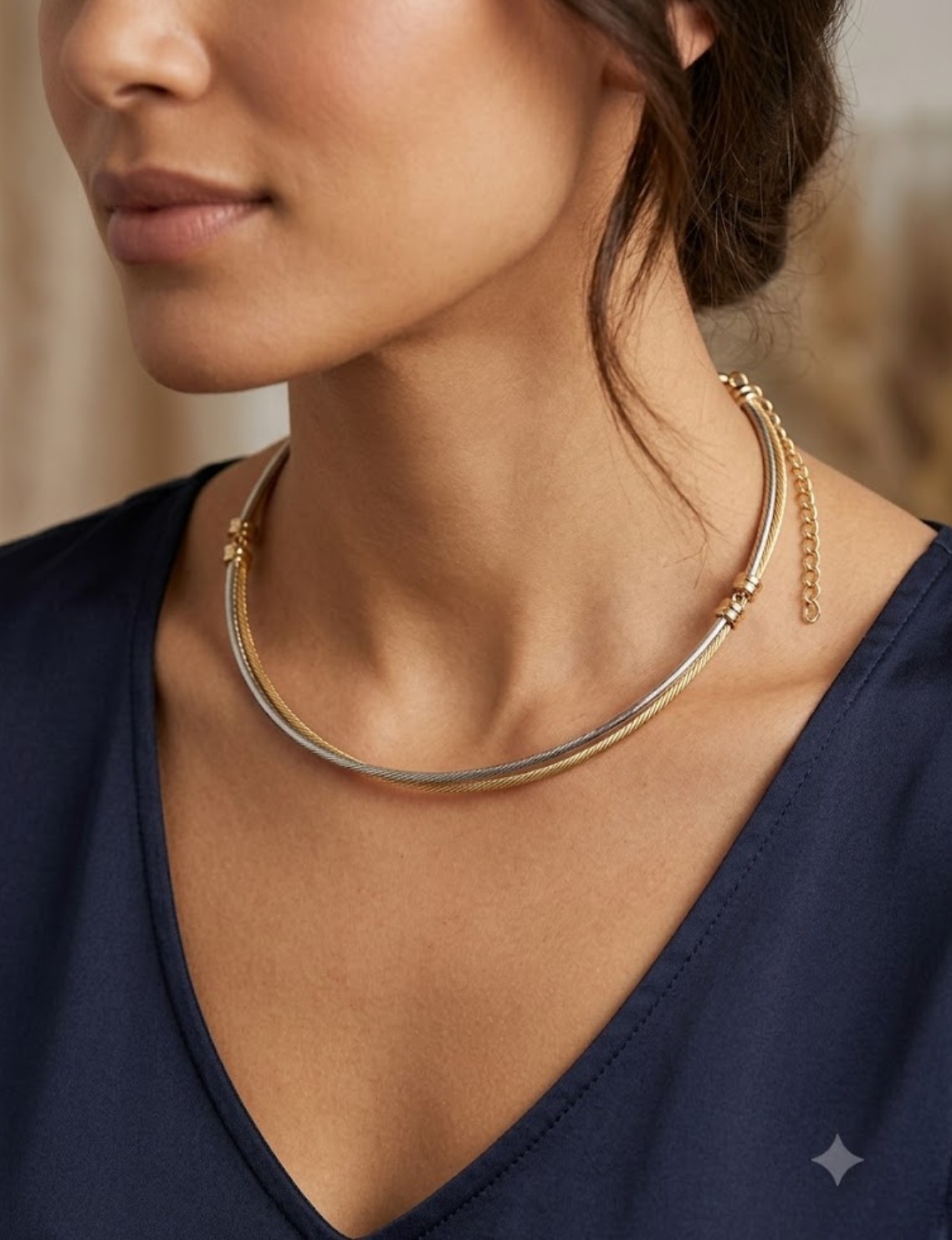 Gold Tone Collar Choker Necklace Round Link Chain Adjustable Lobster Clasp