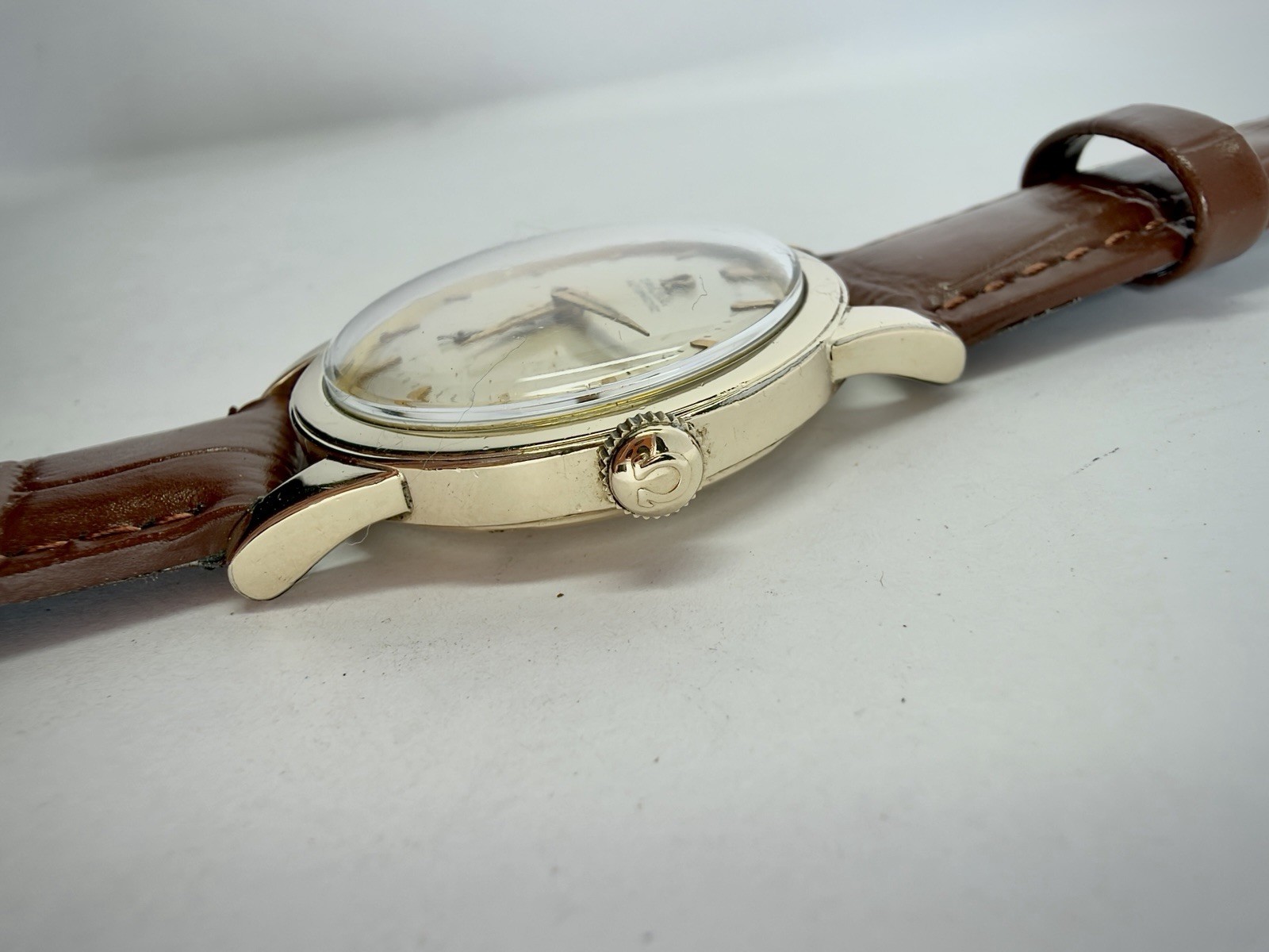 OMEGA Bumper Automatic 17J 14k Gold Filled Leather Strap