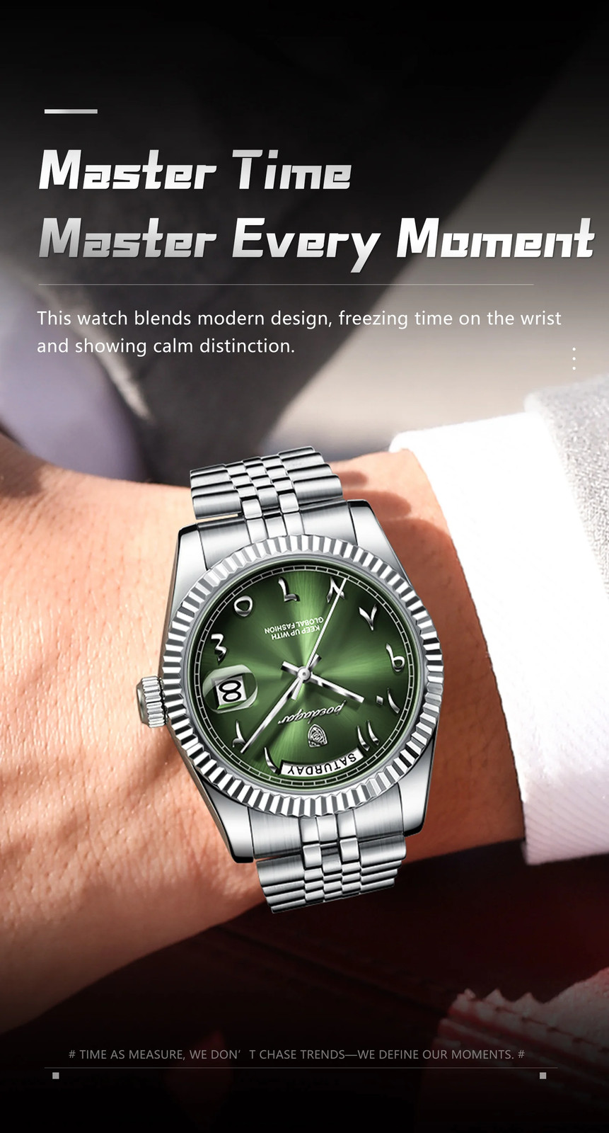 Stainless Steel Waterproof Quartz Watches For Mens Arabic Numerals POEDAGAR