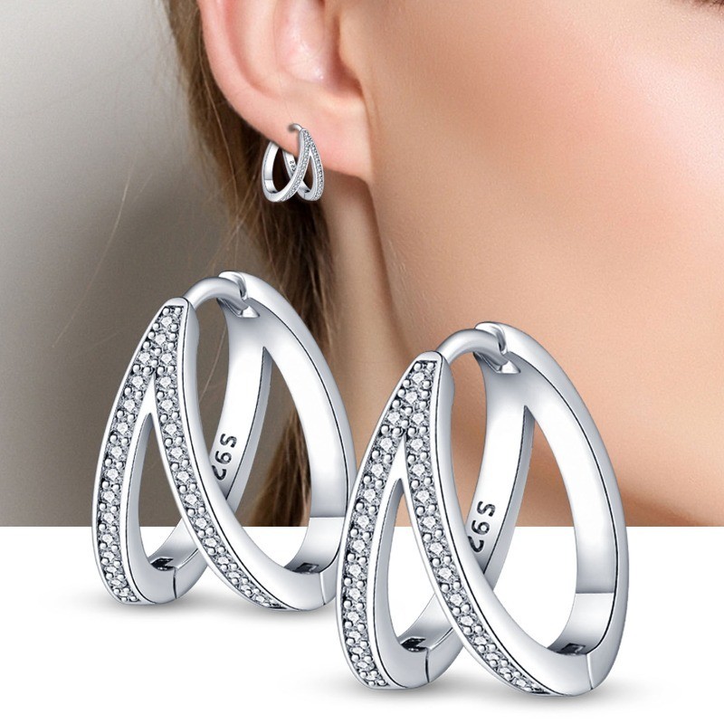 PANDACH 925 Sterling Silver Tiny Double Hoop Circle Earrings Earrings For Women
