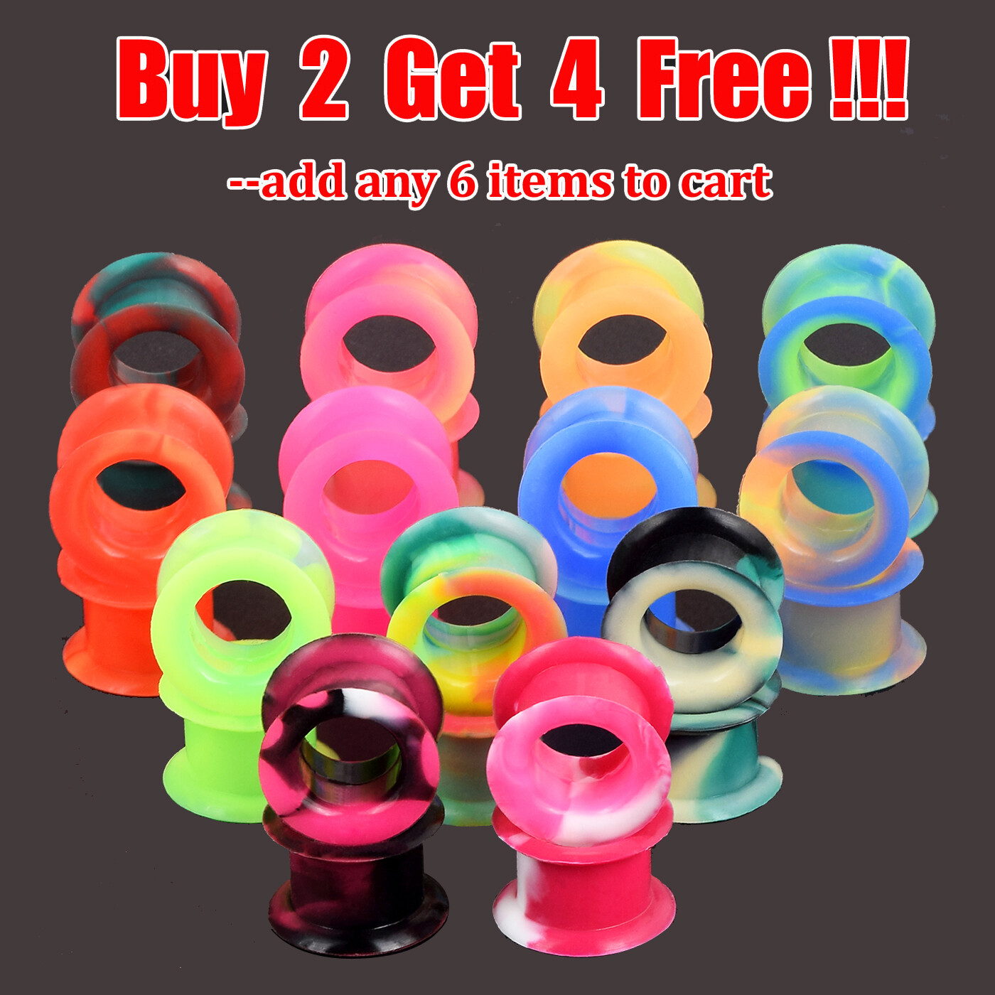 PAIR-SOFT THICK SKINS TUNNELS-Silicone Ear Skins-Ear Gauges-Soft Ear plugs 2G-1″