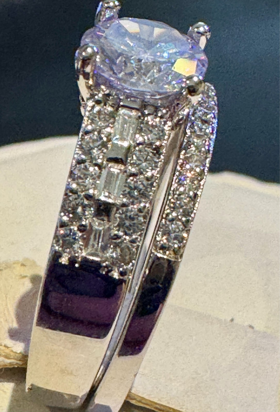 Dainty 2 Pc Round Solitaire with Baguette and Round Accents Wedding FS