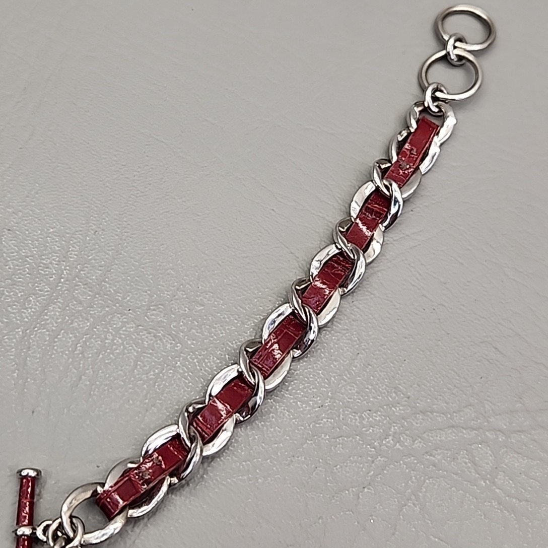 Ecclissi Bracelet Purse Charm Watch Red Faux Leather Silver Tone Chain 7″
