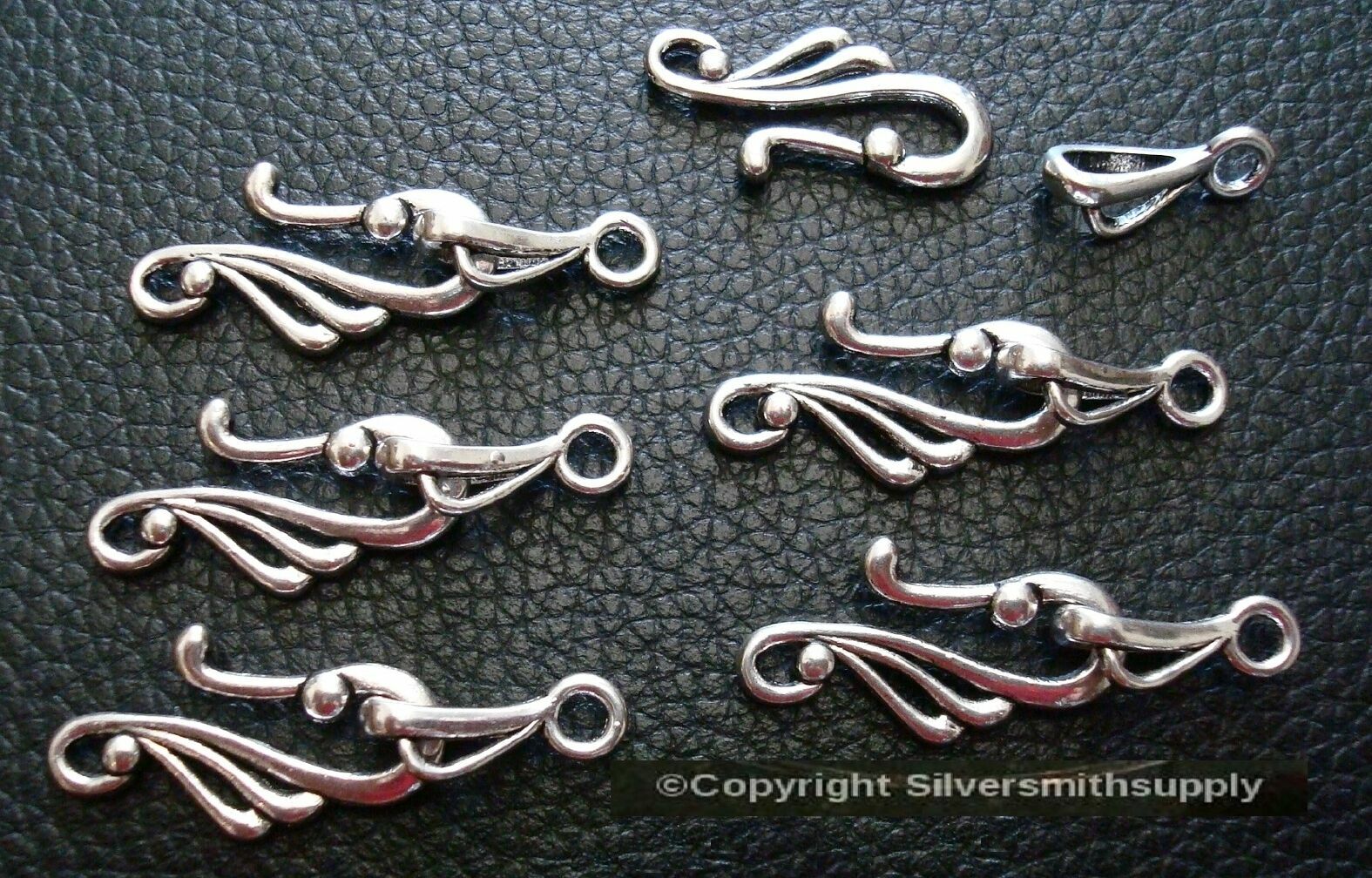 6 Hook & eye clasp sets for necklace bracelets anklets silver plated FPC348