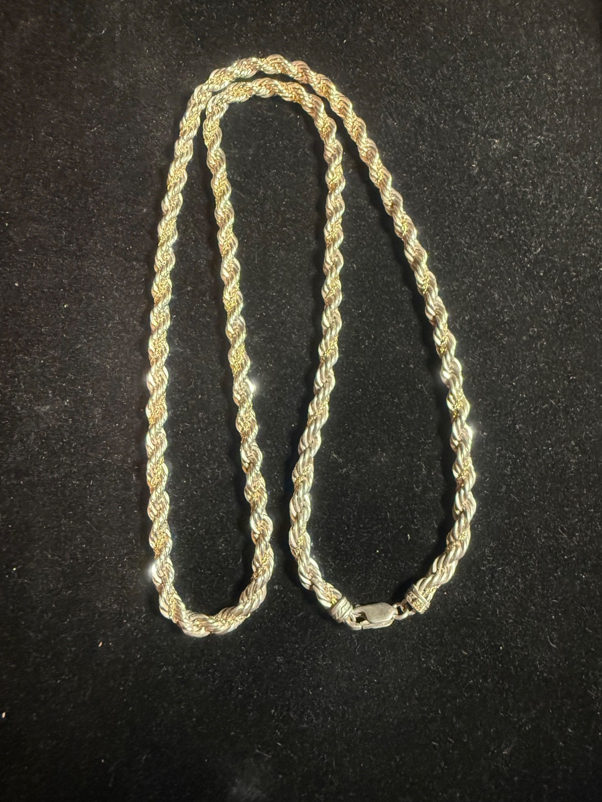 VTG 925 STERLING SILVER & 14K YELLOW GOLD NECKLACE PENDANT ROPE CHAIN 24″ 4.9MM