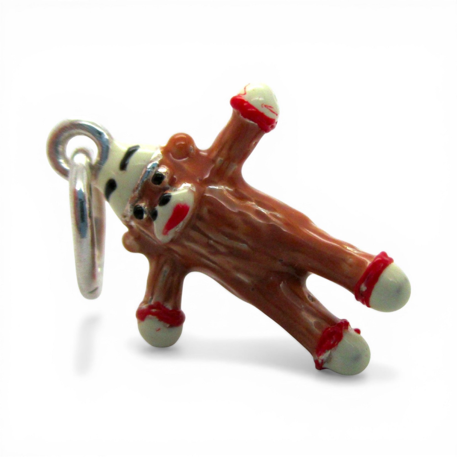 Sterling Silver SOCK MONKEY Charm for Bracelet PENDANT Hand-enameled CUTE!