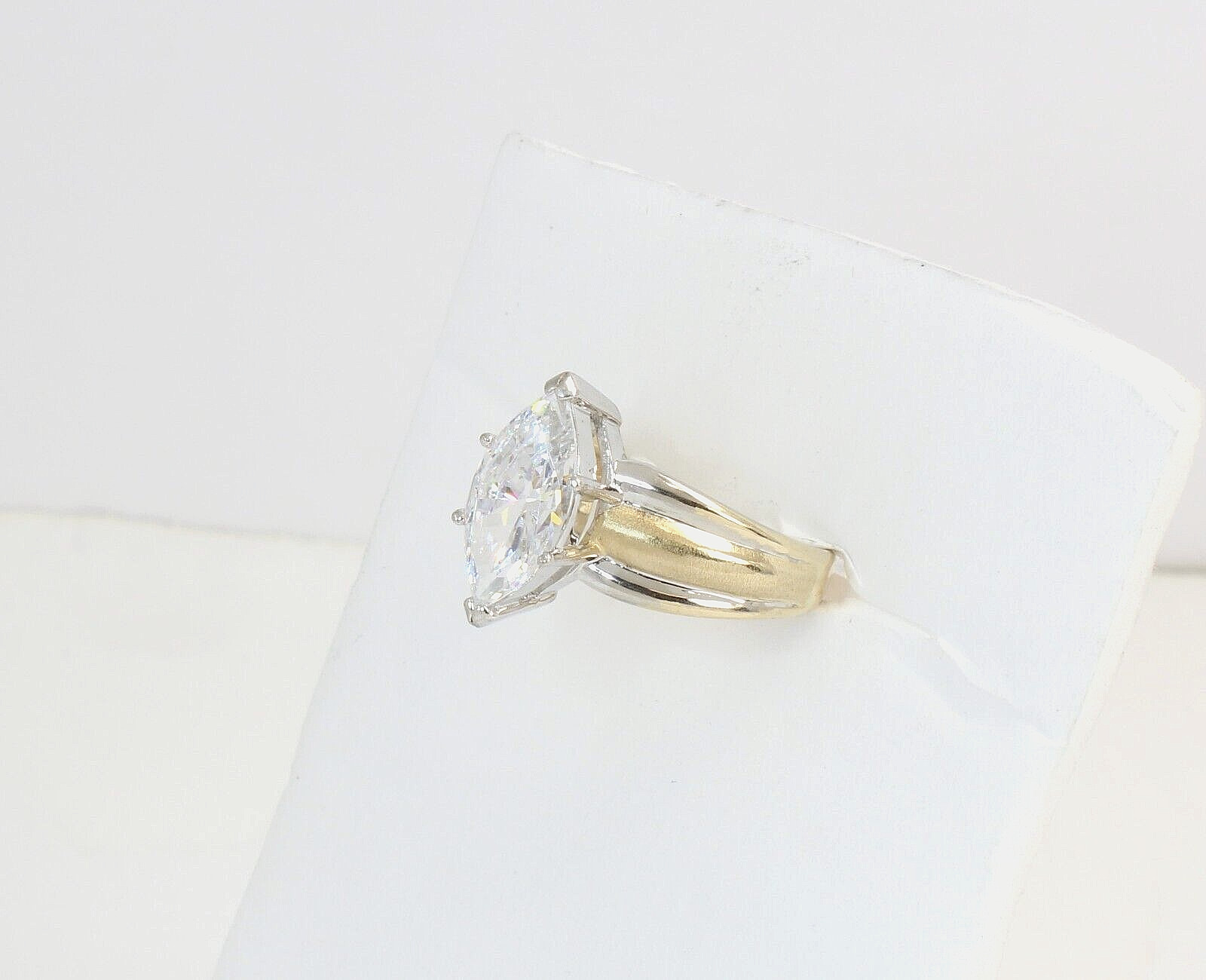 2-Tone 14k Solid Gold 3ct Marquise CZ Engagement Big Cocktail Ladies Ring Size 8