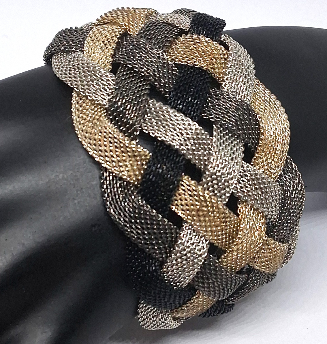 Magnetic Clasp 2 Inch Wide Braided Quad Mixed Metal Mesh Bracelet Size-6.5 In