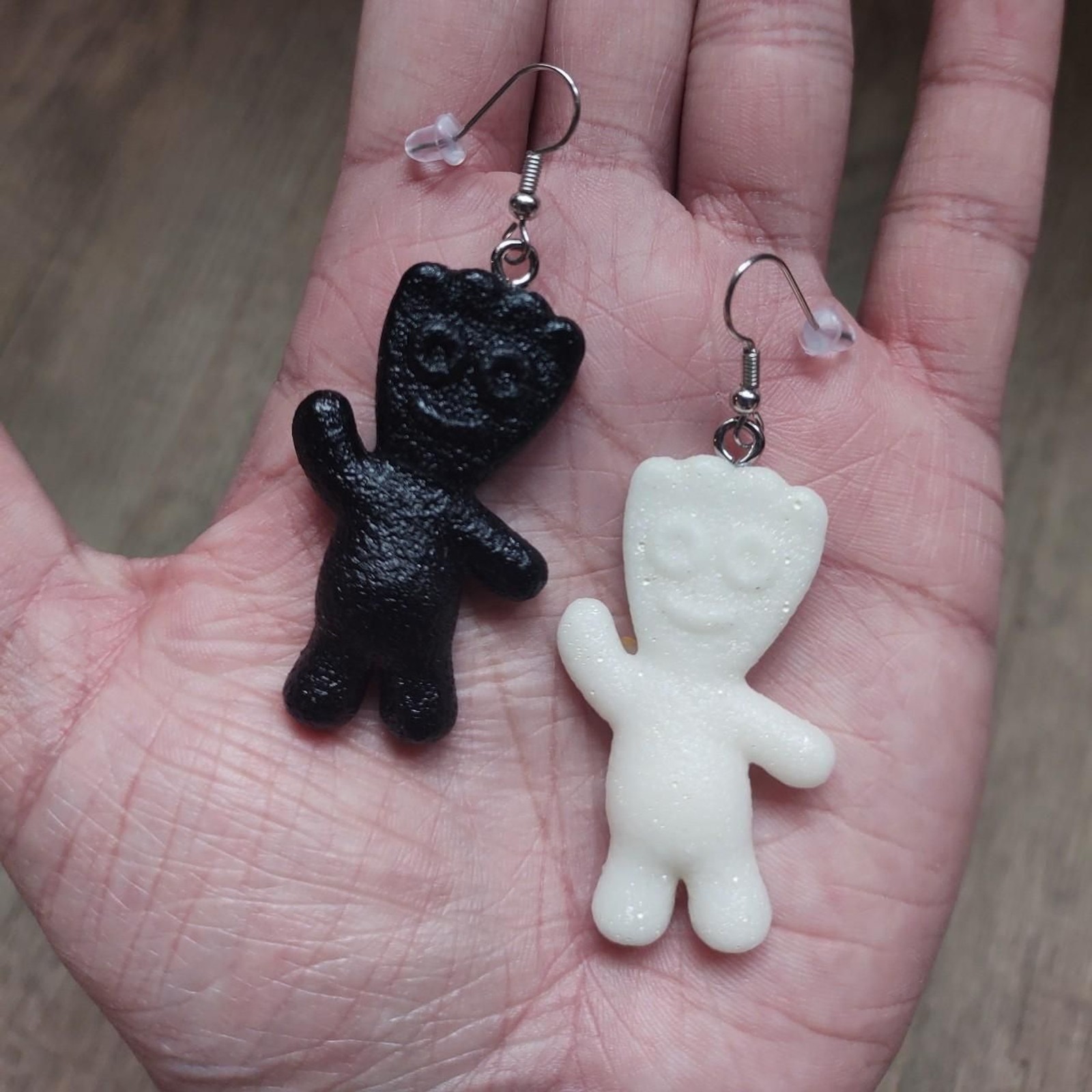 Handmade Black and White Mismatched Sour Patch Kids Resin Earrings
