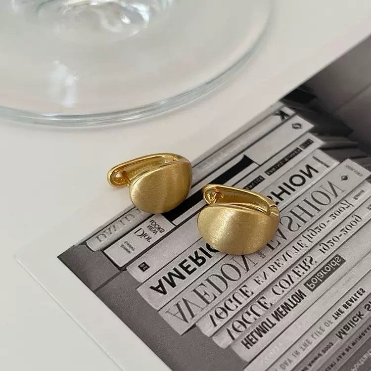925 Silver Brushed Oval Huggie Hoop Earrings Matte Earrings Gold or Silve 323