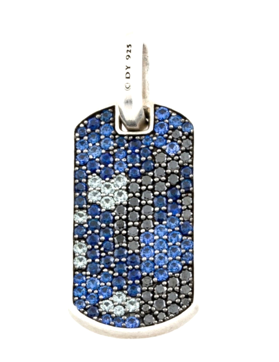 DAVID YURMAN SAPPHIRE & DIAMOND STERLING SILVER 925 CHEVRON TAG PENDANT