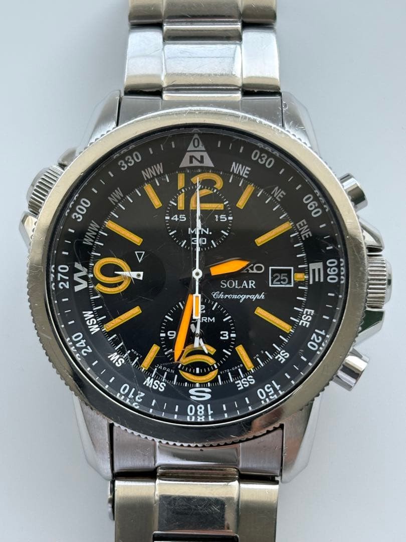 Seiko Solar V172 0AG0 Orange Hands Rare Item