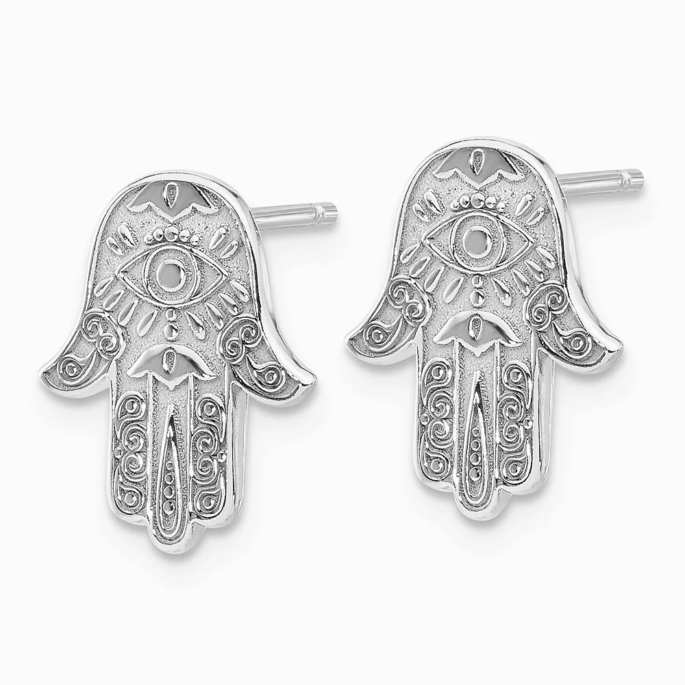Sterling Silver Polished Designed Hamsa Post Earrings