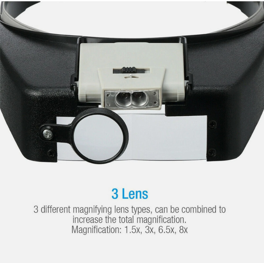 Jewelers Head Headband Magnifier LED Illuminated Visor Magnifying Glasses Loupe
