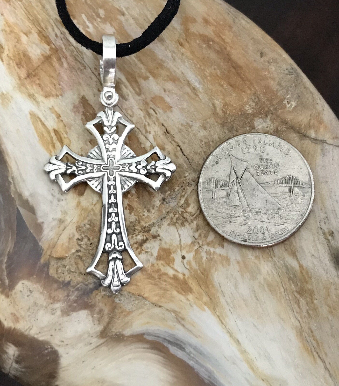 ATOCHA Coin Pendant Sterling Silver Filigree Cross Sunken Treasure Coin Jewelry