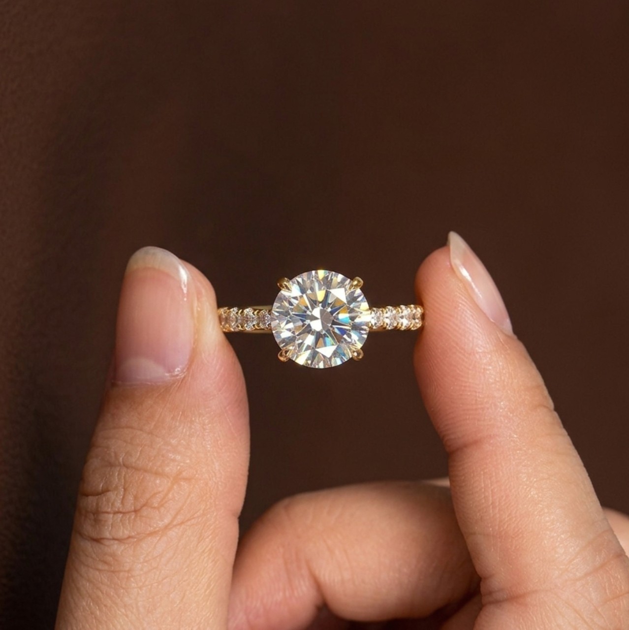 2CT Round Moissanite Engagement Ring Pavé Band Sterling Silver