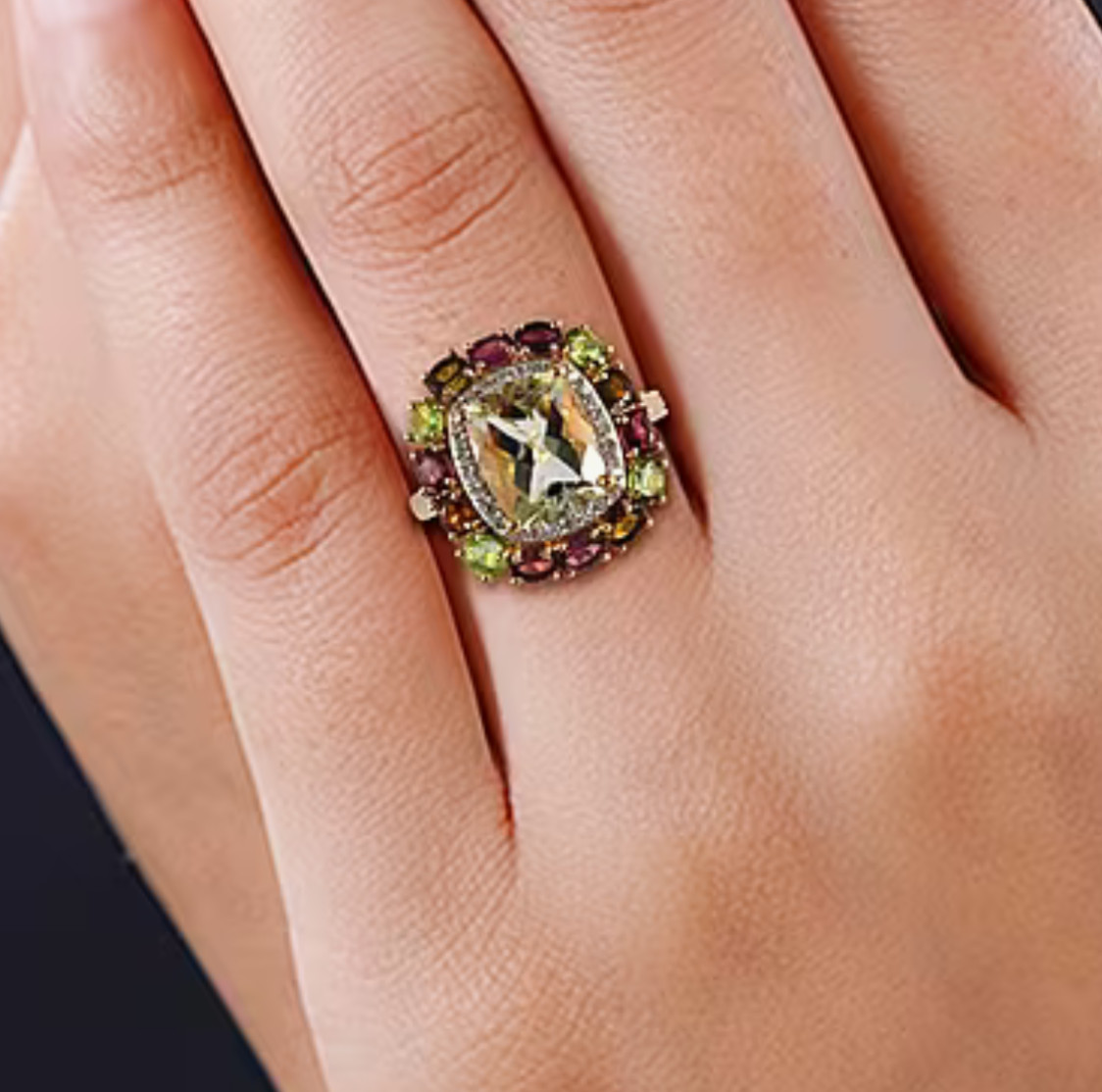 Statement AAA Montezuma Prasiolite Multi-Tourmaline Zircon 8 CTW Ring Size 9 NEW