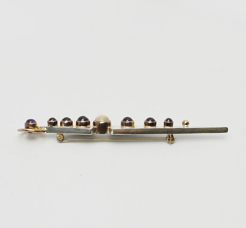 YES Studio modern sterling silver amethyst abstract long bar pin brooch