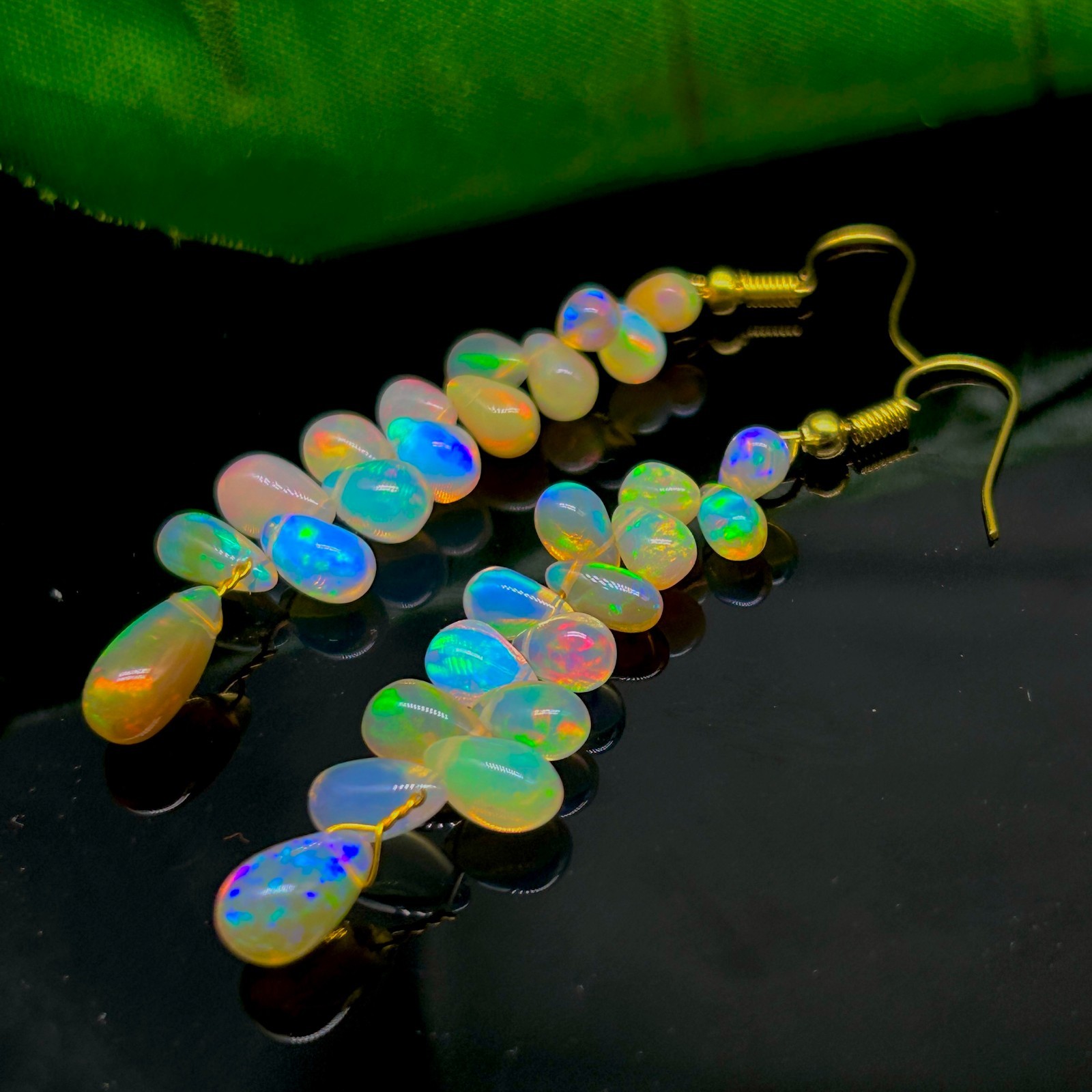Natural Opal Gemstone Dangle Earring, Multifire Opal Drops Beads Earrings