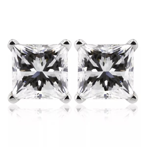 Solid 14K Gold Stud Earrings Classic 1.16 Carat Princess Natural Diamond G SI1