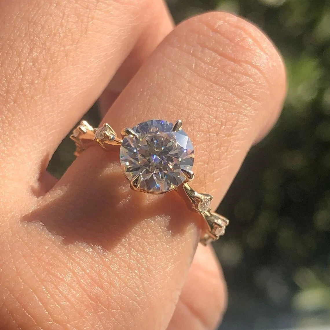 8mm Round Moissanite Solitaire With Accents Wedding Ring 14K Yellow Gold Plated