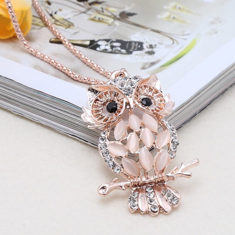 Owl Pendant w/Necklace Opal Lab Created/Plated Fashion Jewelry 28″ SELECT COLOR