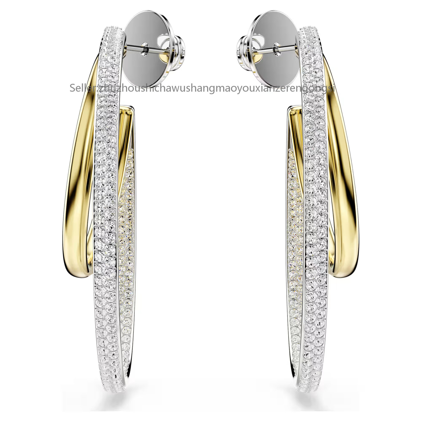 Hyperbola White Mixed Metal Finish Hoop Earrings Round Cut Medium New