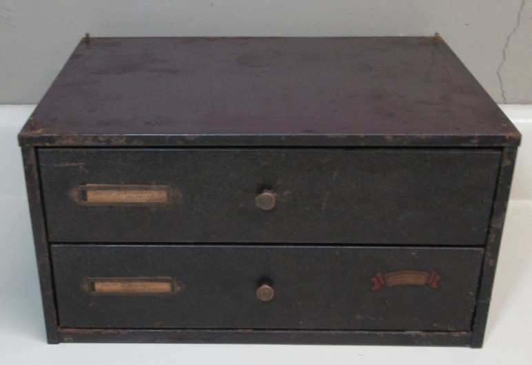BURTON M REID & SONS 2 DRAWER WATCH PARTS STORAGE CABINET WATCHMAKER #60