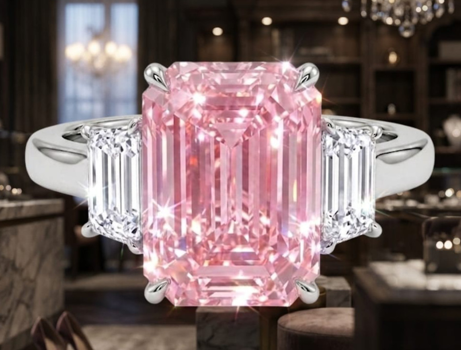 13 Ct Certified Emerald Natural Pink & White Diamond Engagement Ring Great Shine