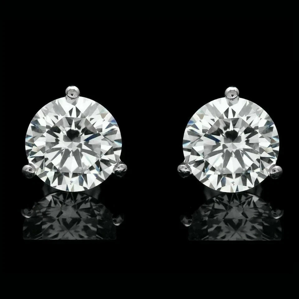 2Ct Round Cut Lab Created Diamond Solitaire Stud Earrings 14K White Gold Finish
