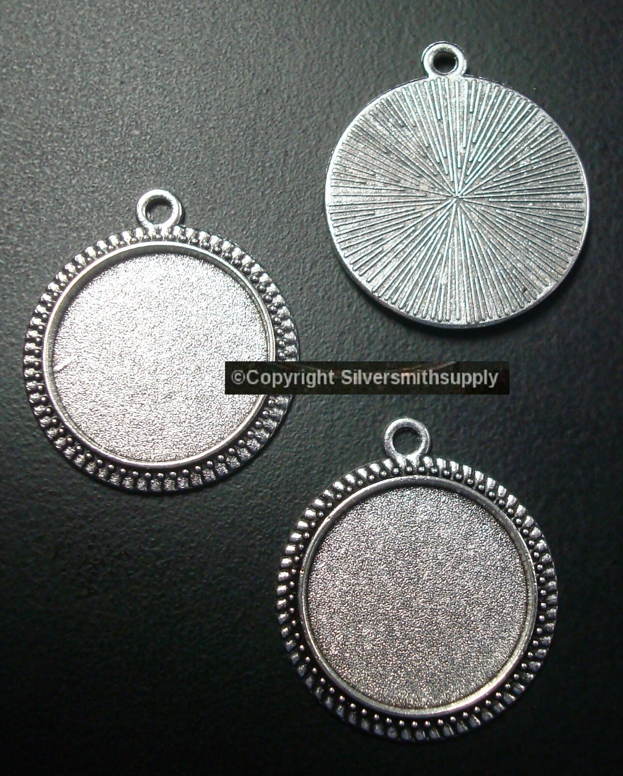 3 Bezel cup tray settings Silver plt holds 20mm cabochon bailed pendants FPP003