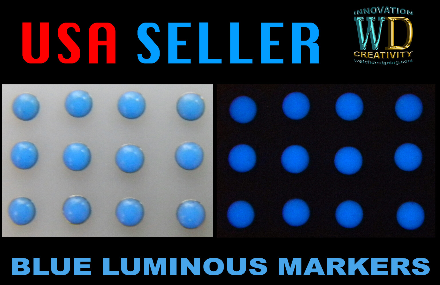 Watch Dial Hour round Markers 12 pcs Blue LUMINOUS Numerals dots indices indexes