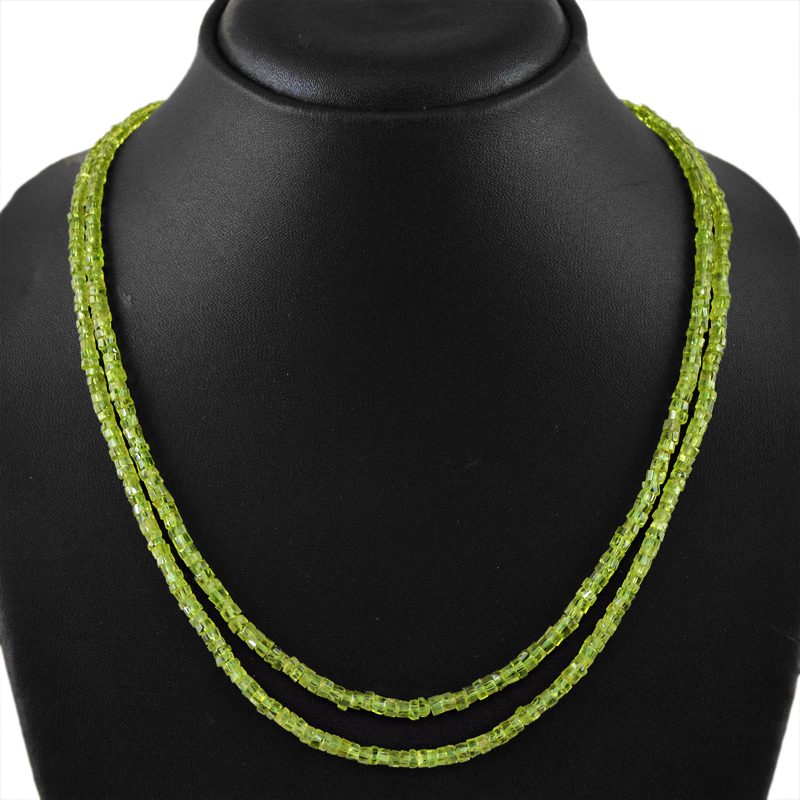 BEST 150.00 CTS NATURAL GREEN PERIDOT 2 LINE ROUND FACETED BEADS NECKLACE (RS)