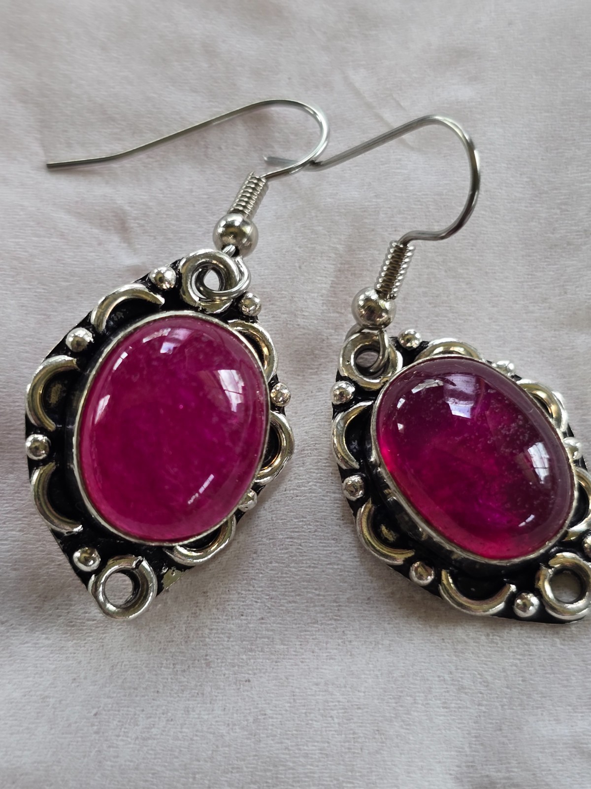 JULY BIRTHSTONE RUBY Sterling Silver Drop Earrings SS Ear Wires 12 x 15mm Stones