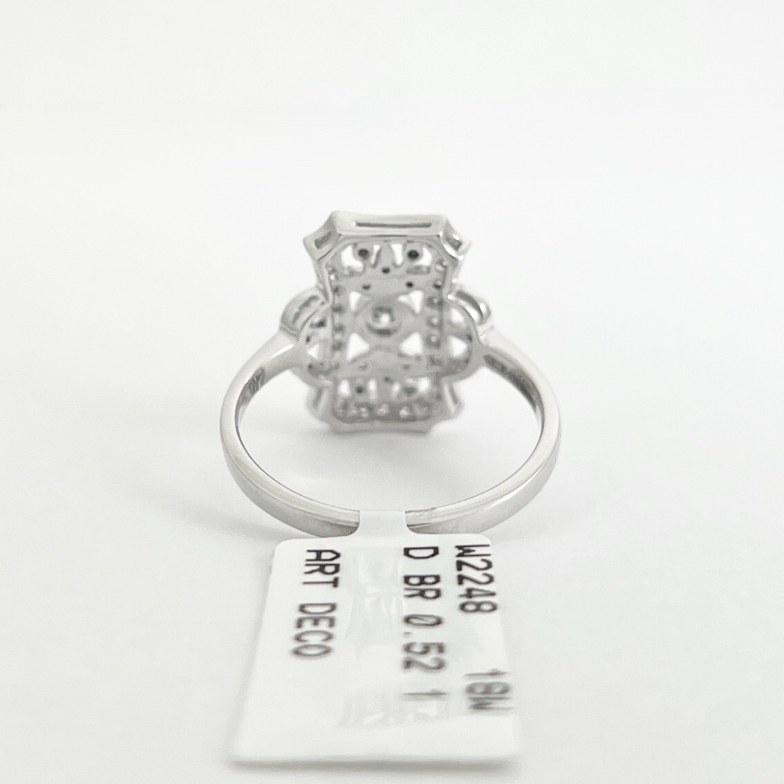 Art-Deco Style Long Pave Diamond Filigree Statement Ring 18K White Gold .52 CTW