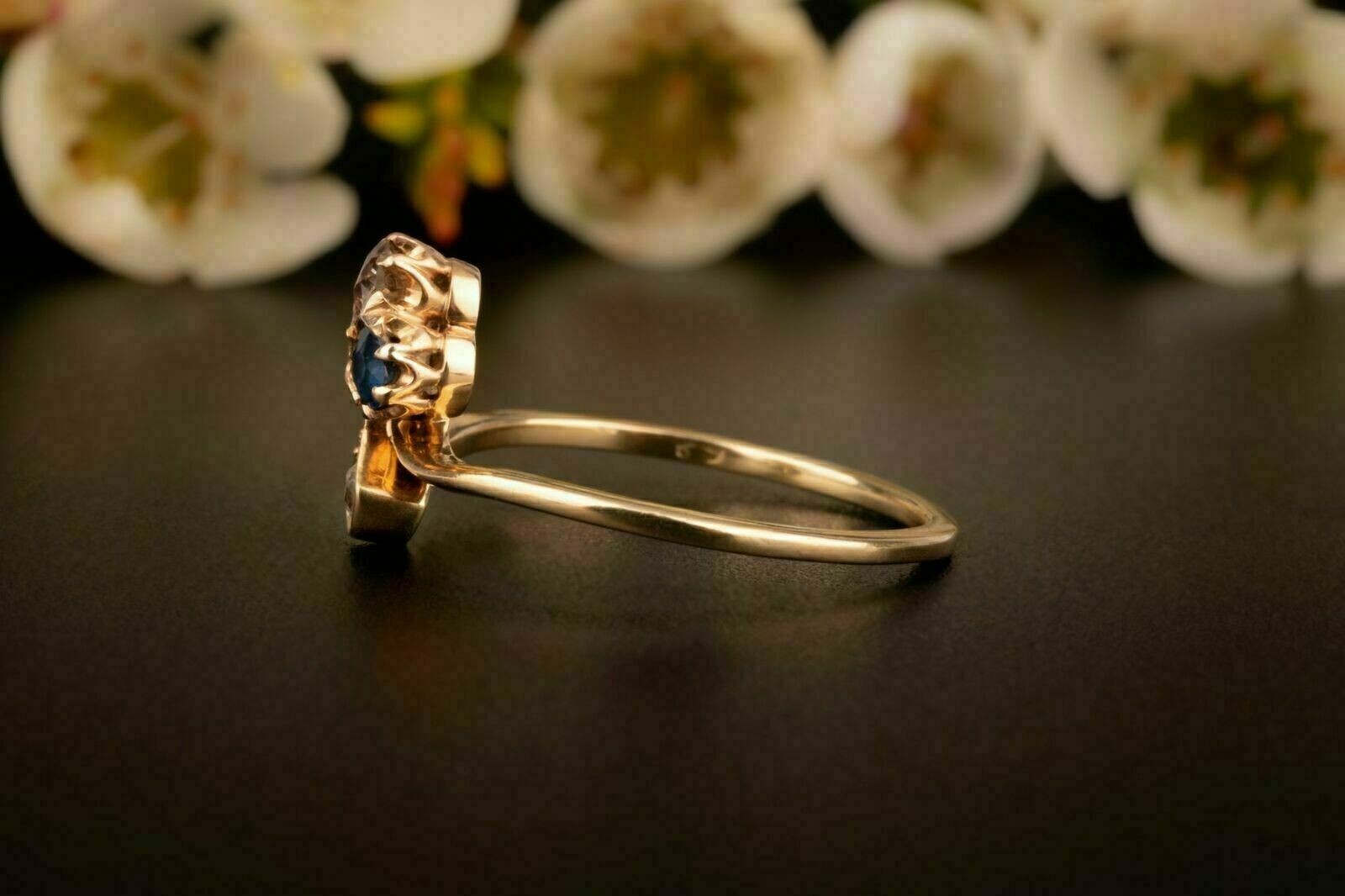 2Ct Lab-Created Antique Victorian Trefoil Old Sapphire Ring 14K Yellow Gold Over
