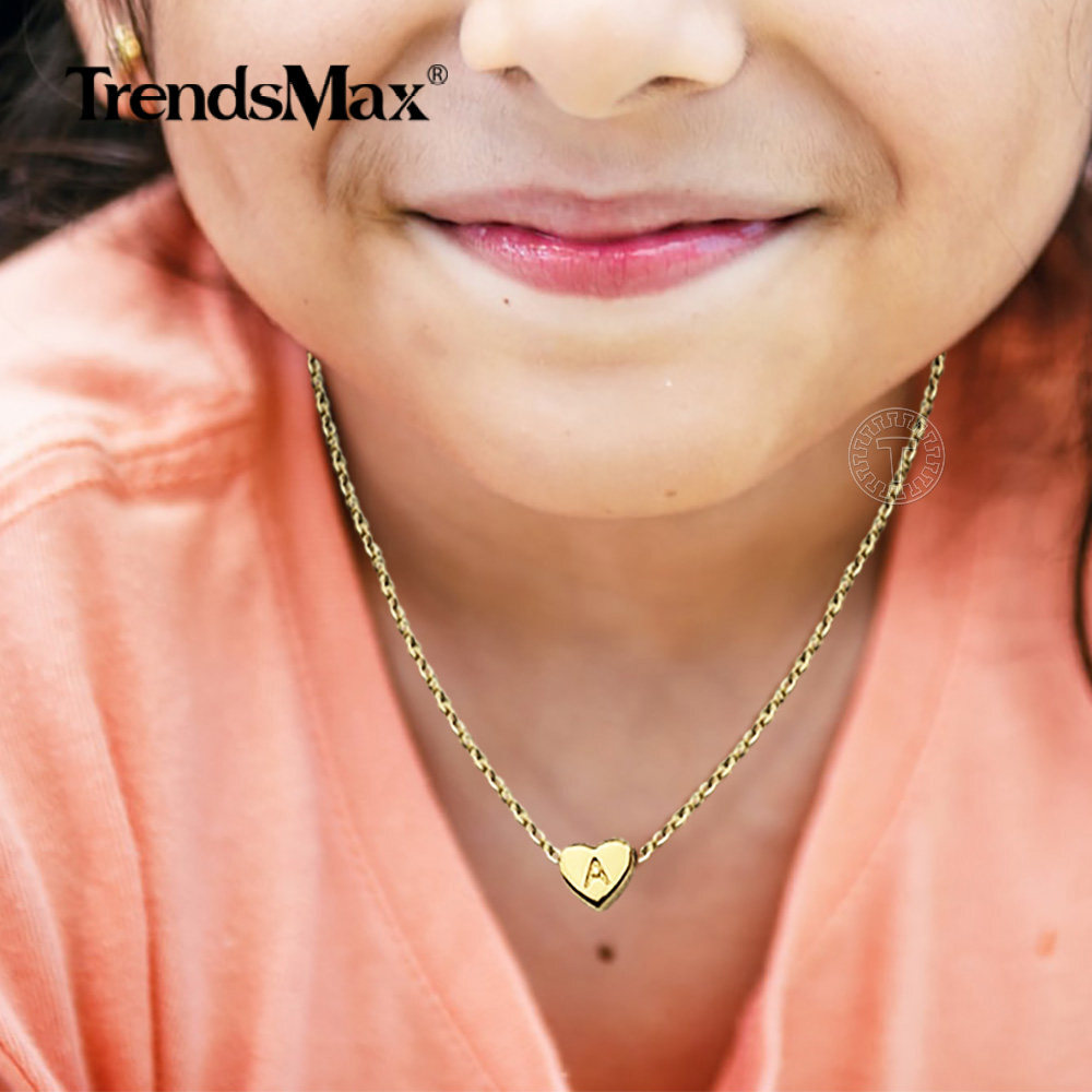 Dainty Gold Plated Heart Initial Letter Pendant Necklace for Girls Kids Jewelry
