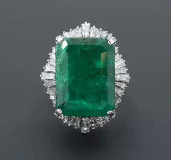 Big Pine Green 13.37CT Emerald & Lab-Created White Diamonds Art deco silver Ring