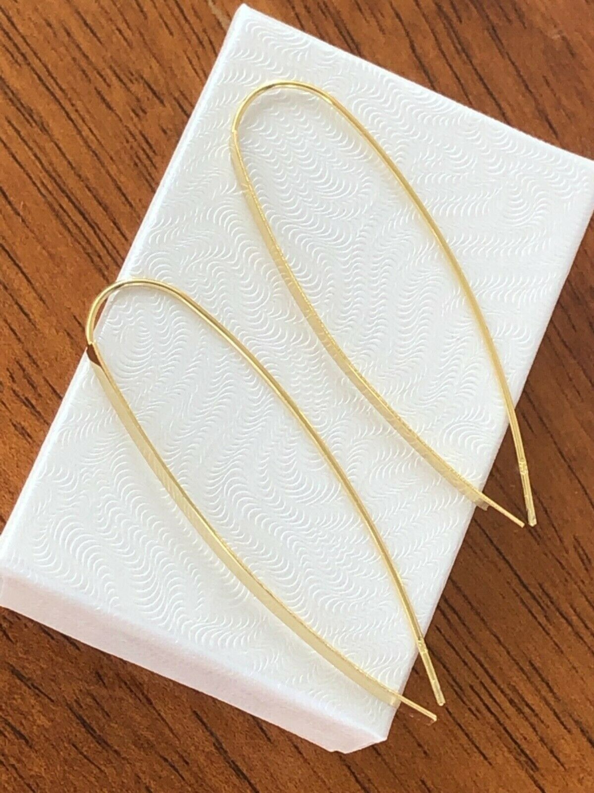 Sterling Silver 925 Curved Bar Threader Hoop Earrings Oval Gold 50mm x2mm /53mm