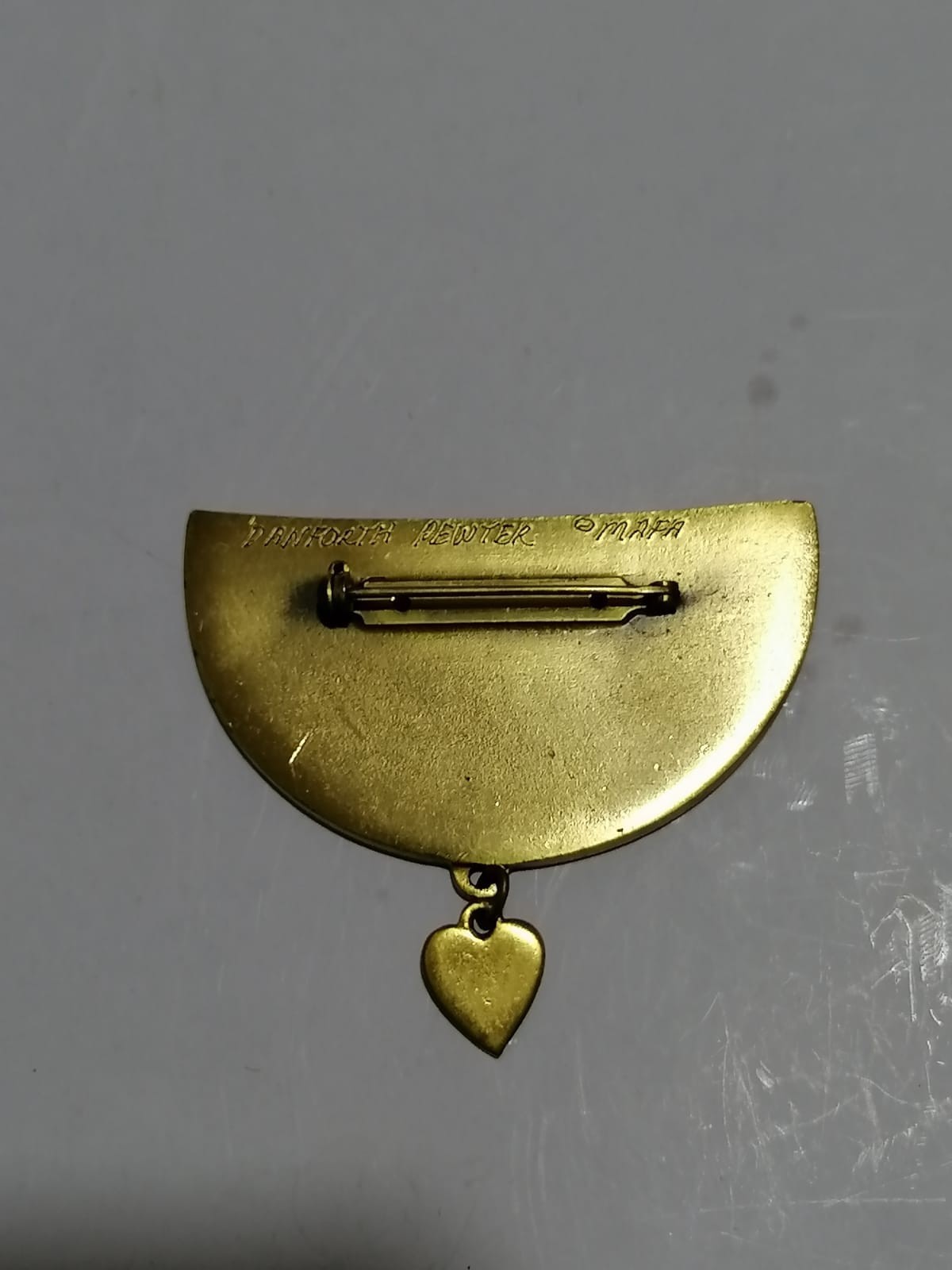 Vintage Danforth Pewter Brooch Pin “Warm Friendship” with Heart Charm