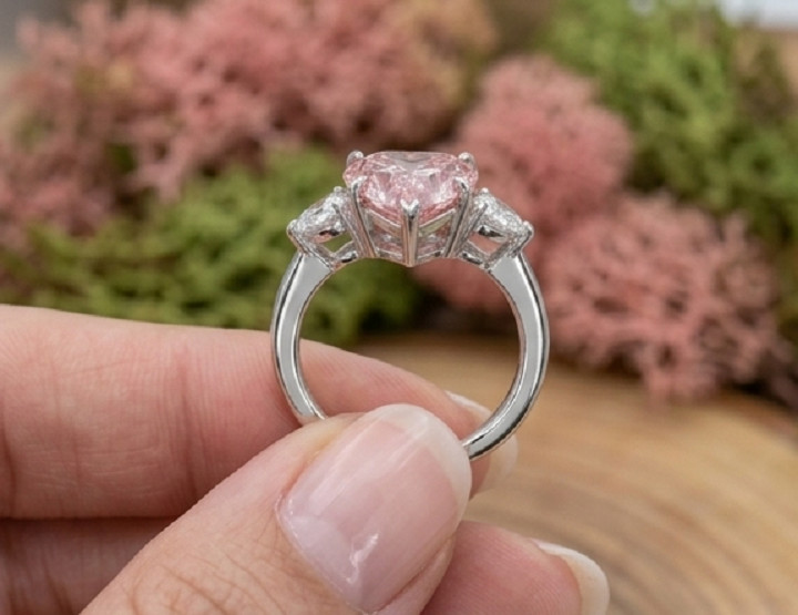 5ct Heart Cut Simulated Pink Sapphire/CZ Engagement Ring 14k White Gold Plated