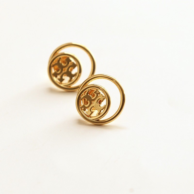 New Tory Golden Classic Double Circle Earring with Jewelry Pouch