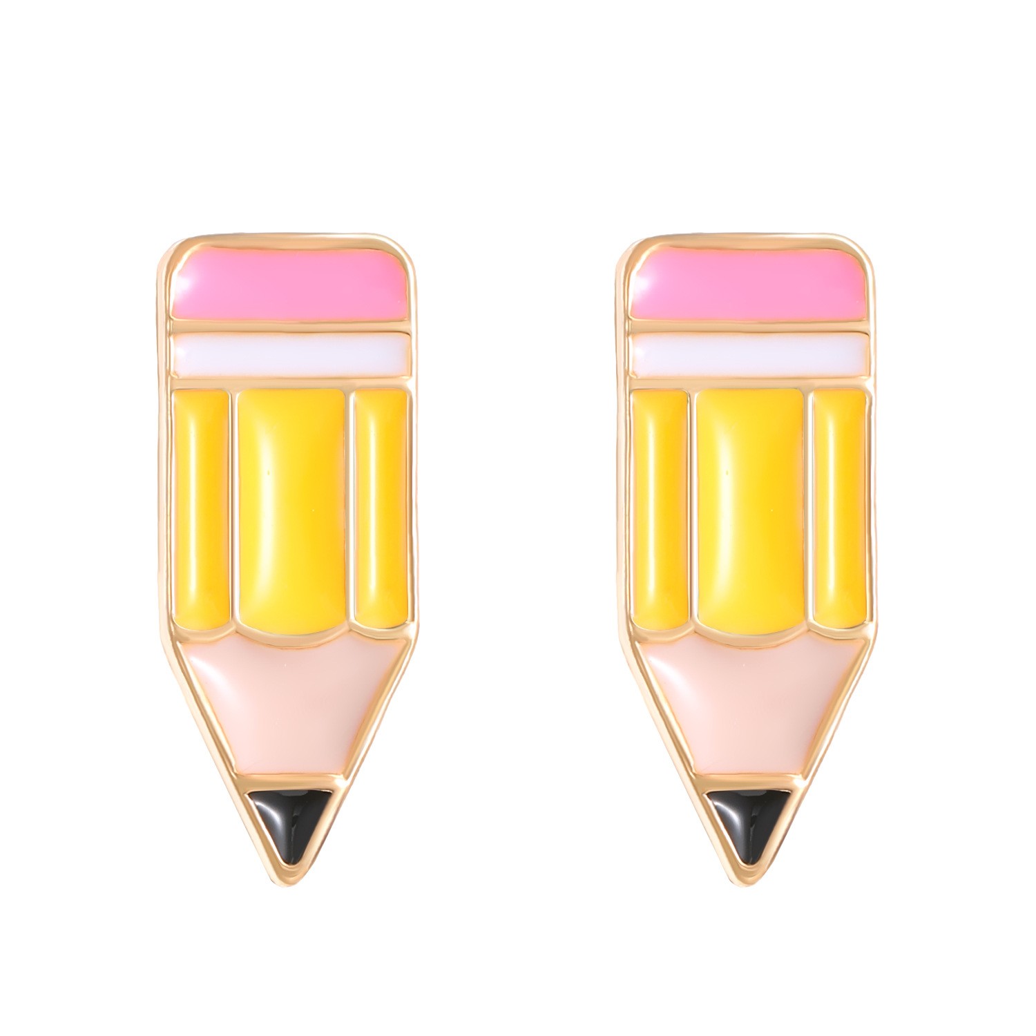 1 Pair of Stylish, Casual, Preppy Alloy Enamel Pencil-shaped Stud Earrings