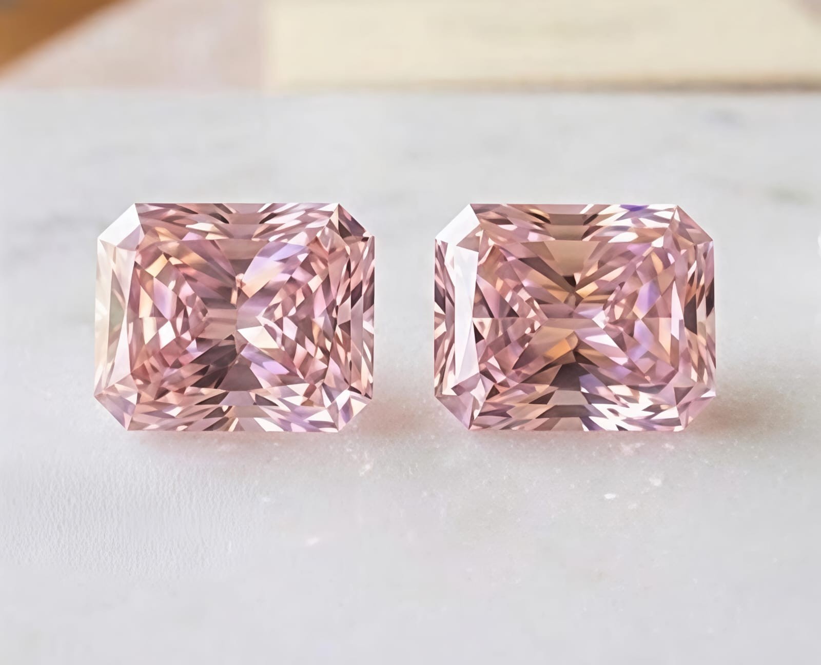 2 CT Pair Pink Color Radiant Cut VVS1 Diamond Premium Quality 7×9 Gemstone 2 p