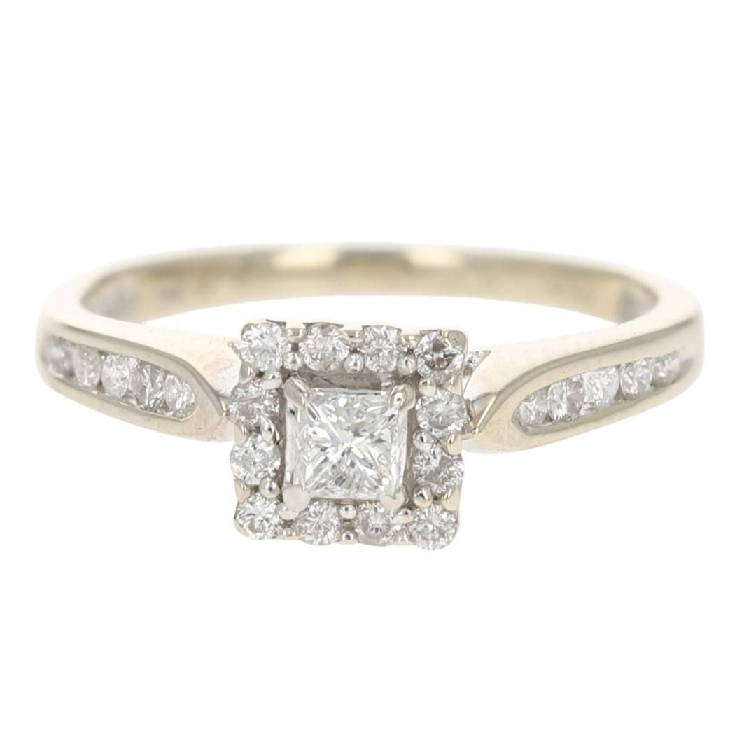 .50ctw Princess Cut Diamond Halo Engagement Ring 14k White Gold Size 6.75