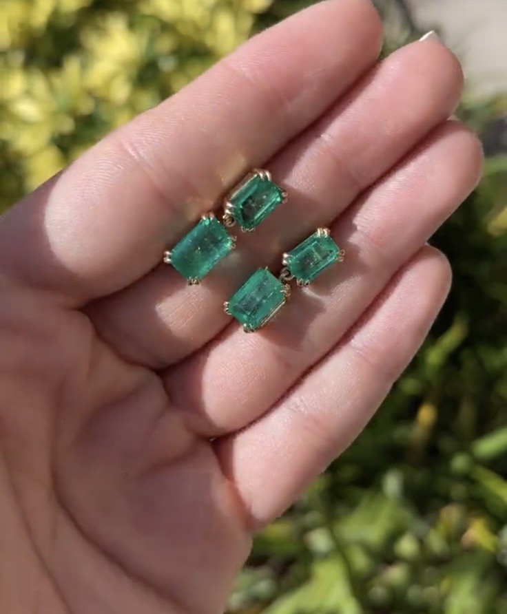14k Solid Yellow Gold Natural Emerald Earrings Drop Dangle Emerald Earring