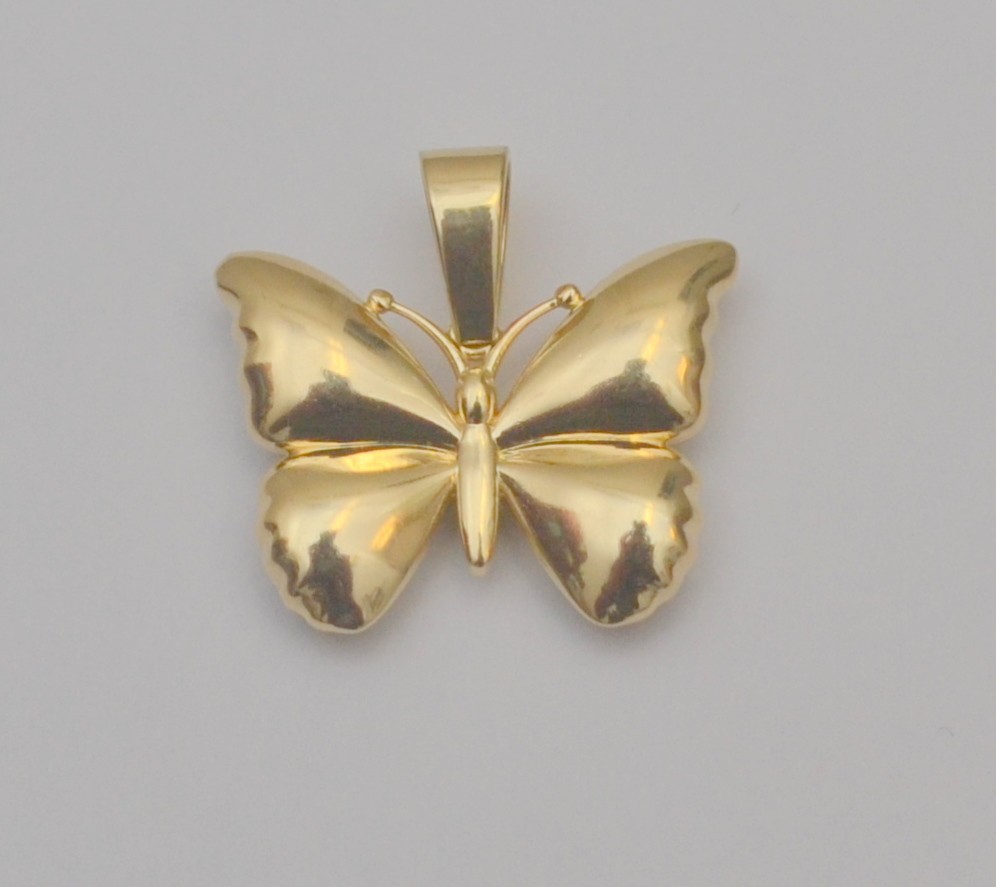 14K Yellow Gold Butterfly Charm Pendant 1.0×0.7in Textured 3.7g P5
